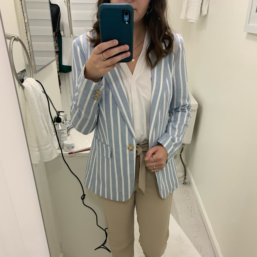 LOFT Blue and White Striped Blazer
